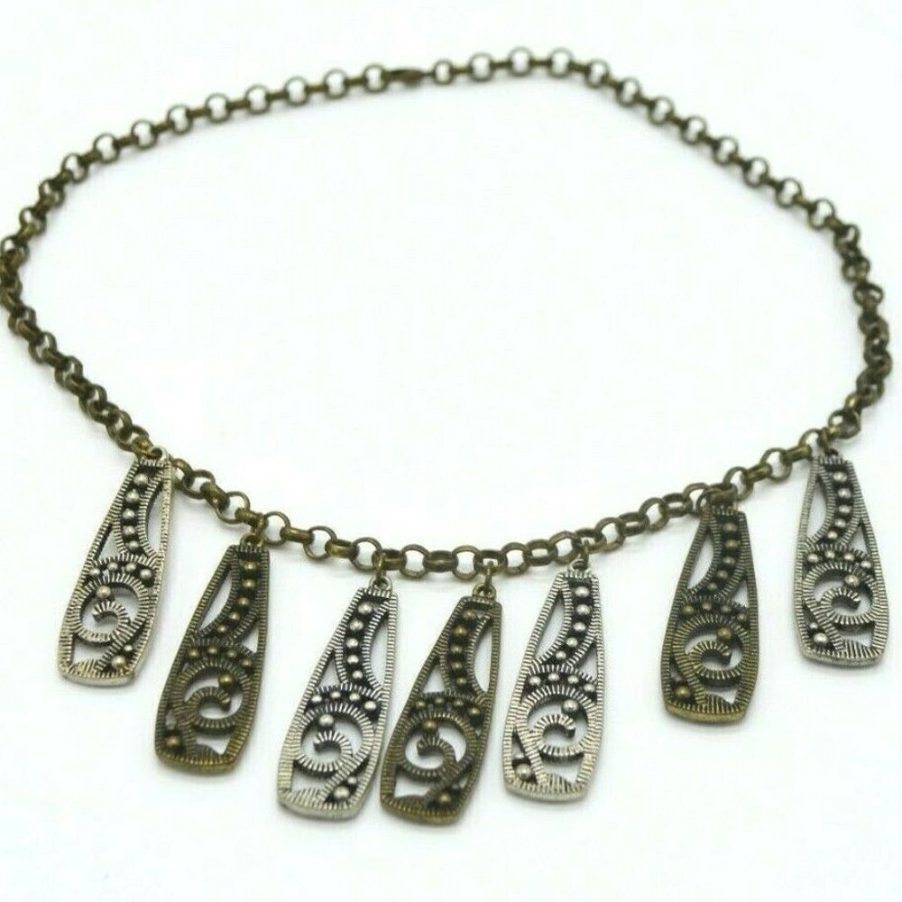 Silver Tone Abstract Swirl Metal Dangle Chain Link